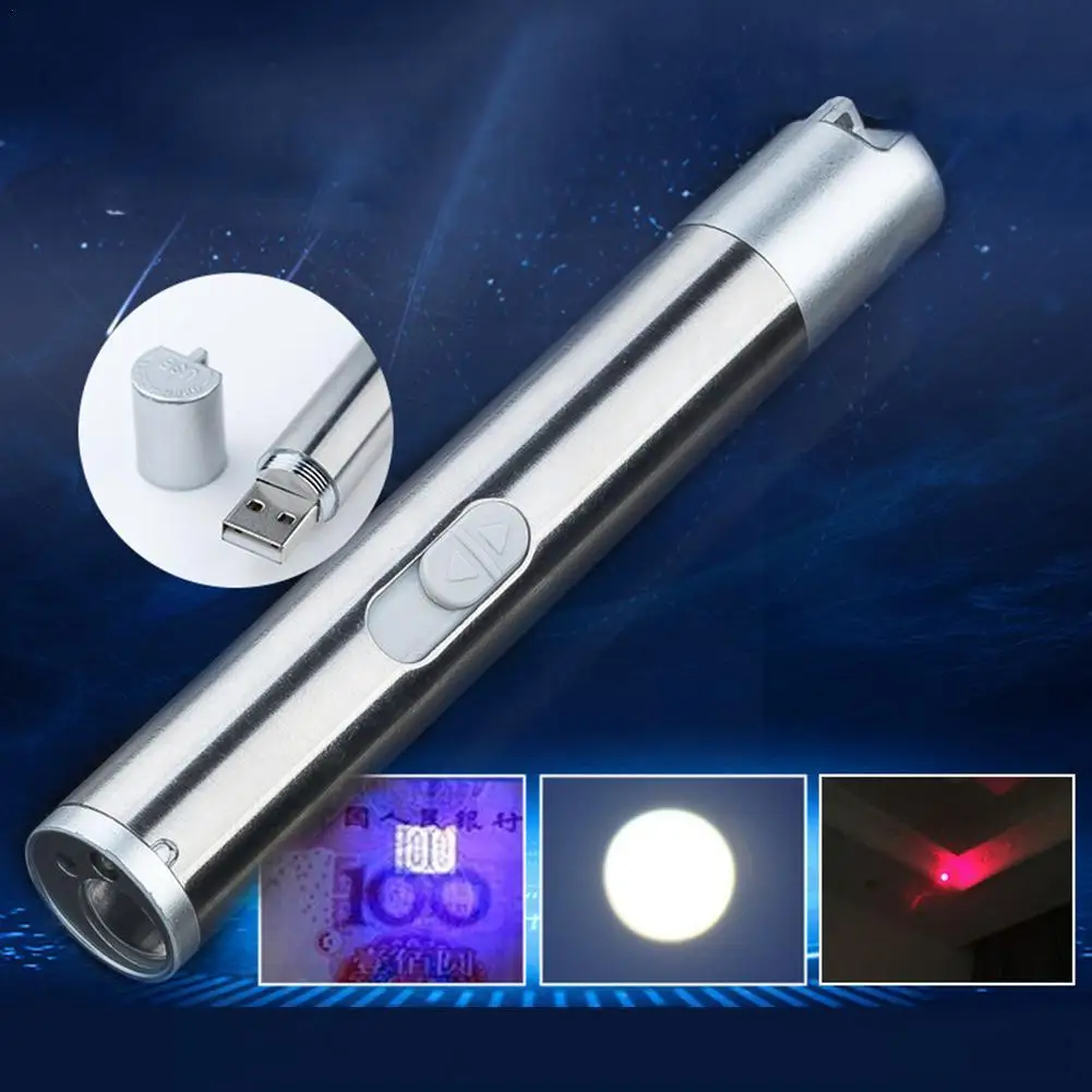 

Usb Multi-function Counterfeit Lamp Rechargeable Led Light Counterfeit Uv Mini Flashlight Purple Portable V8p9