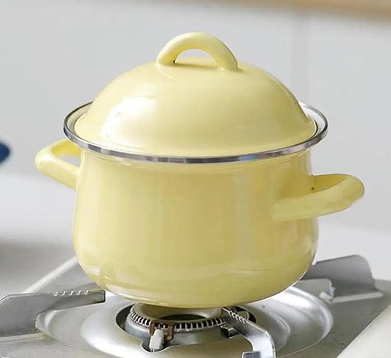 yellow 1.5L Горшок для супа, эмалированный горшок, японская керамика с крышкой, молочная посуда для варки, пароварка, детская еда, мультяшная чашка газовая, индукционная плита - Цвет: yellow 1.5L