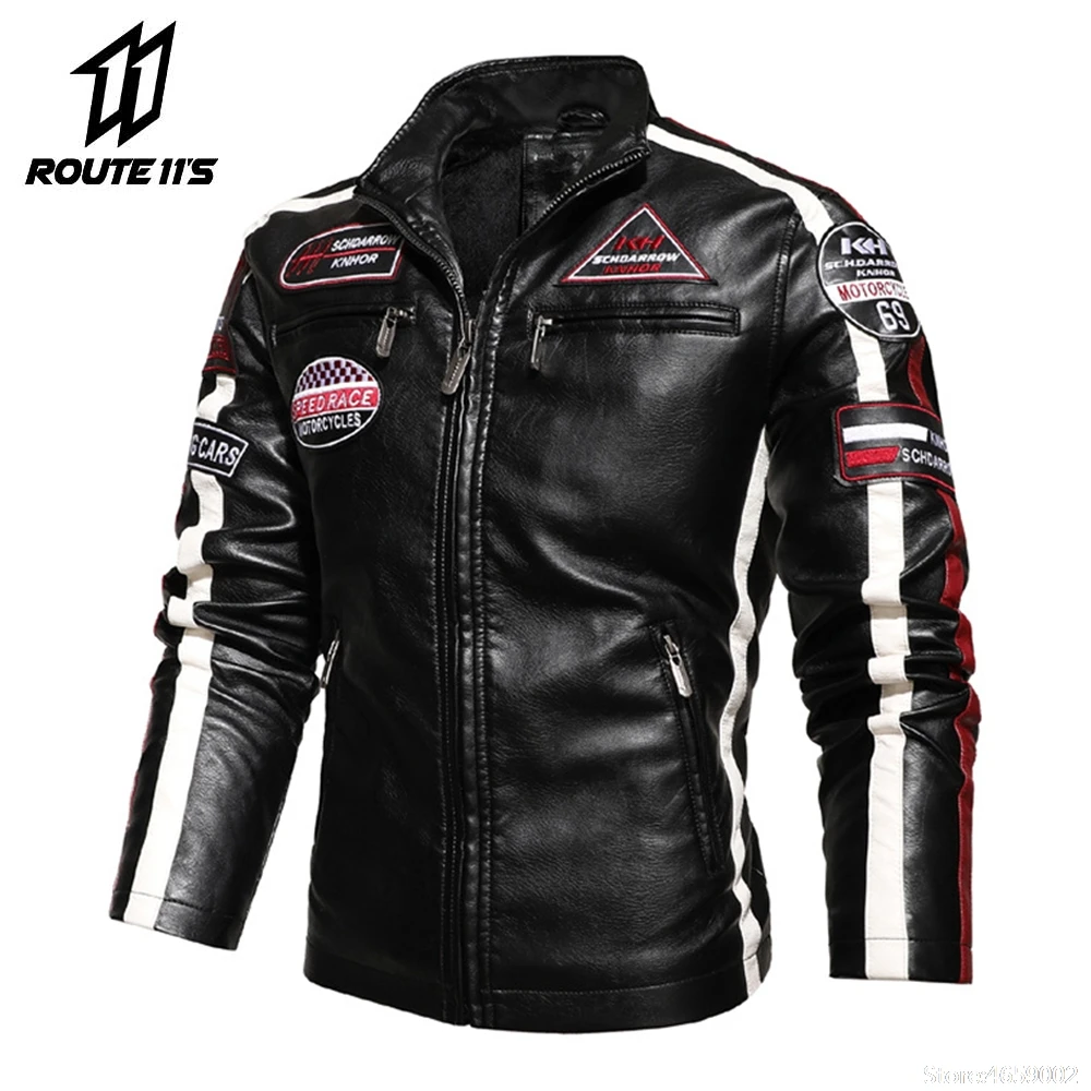 

Куртка мужская мотоциклетная кожаная, байкерская куртка из искусственной кожи с вышивкой, красивый дизайн, брендовая