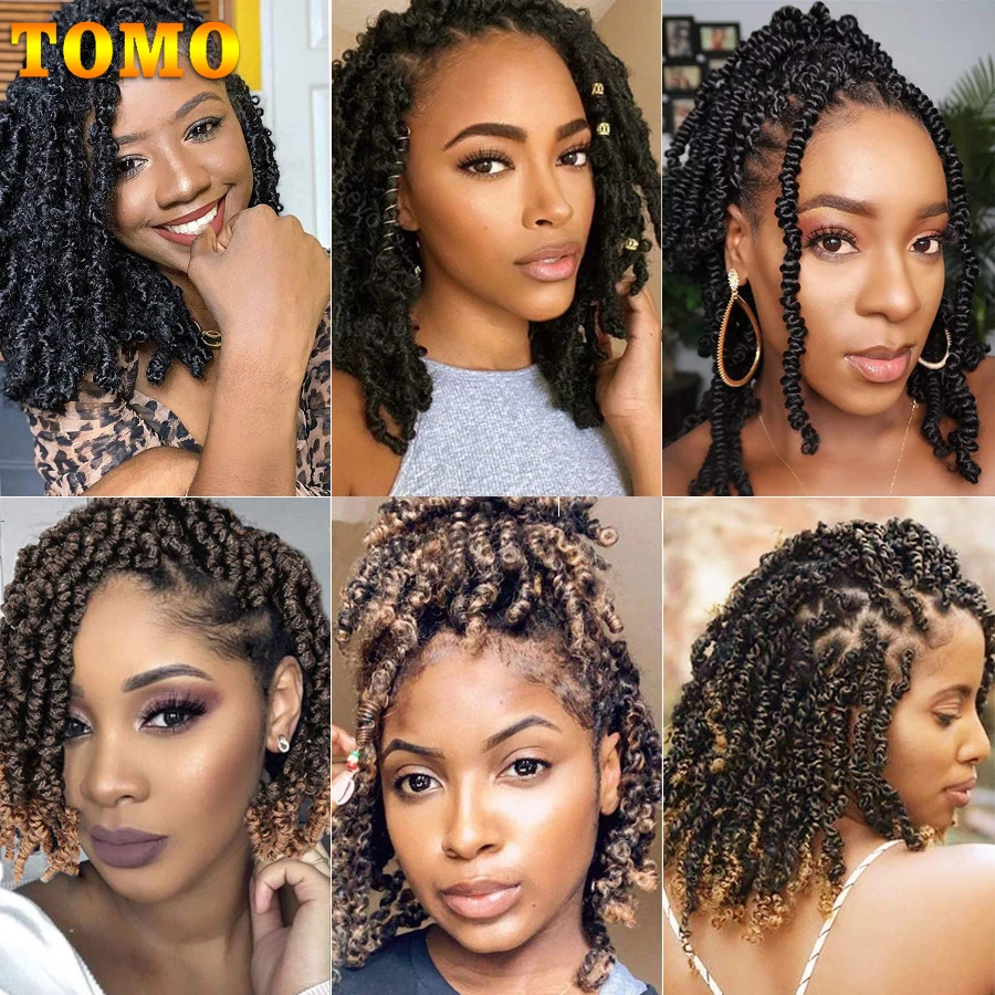 TOMO 8Inch Bomb Twist Hair Pre-Twisted Passion Twist Crochet Braids Short Curly Synthetic Spring Twist Braiding Hair Extensions images - 6