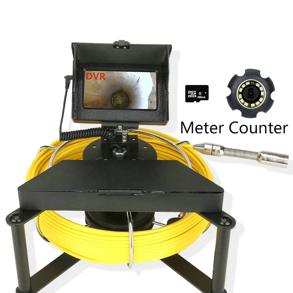 

4.3inch IPS color monitor Meter Counter Sewer Pipe Inspection Camera with 16GB DVR Sewer Drain Industrial Endoscope IP68