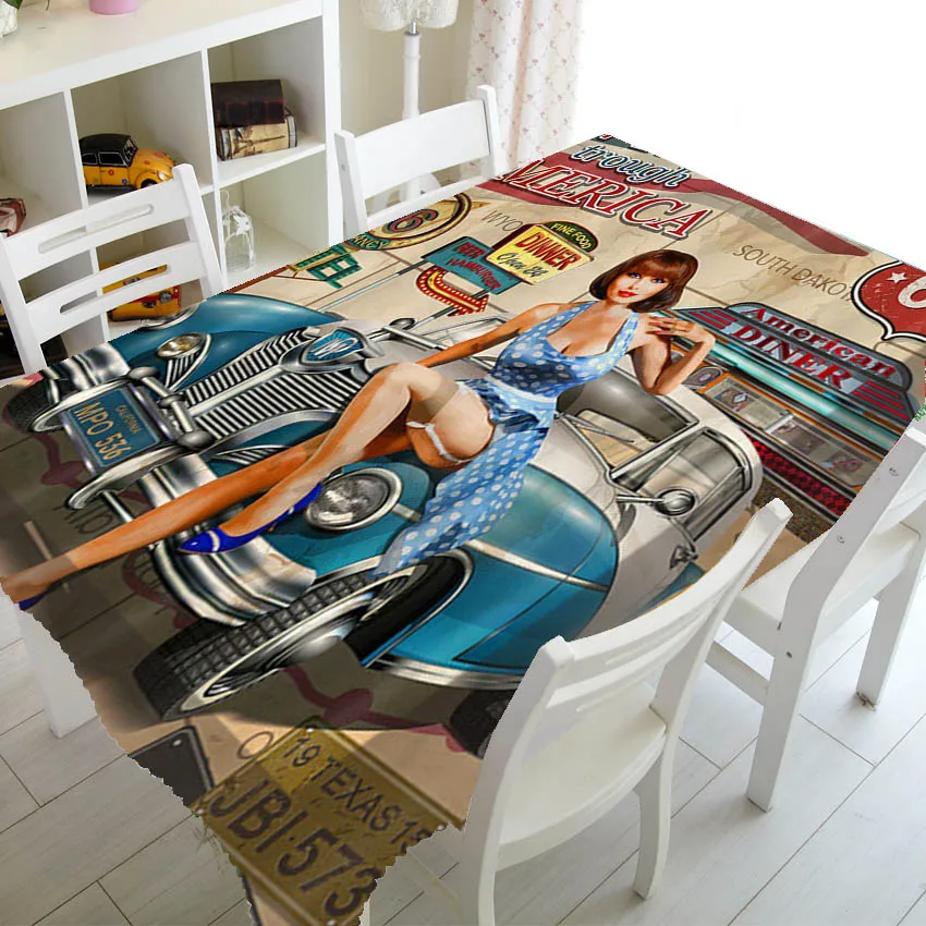 Винтажная скатерть Route 66 для девушек водонепроницаемый декоративный холст