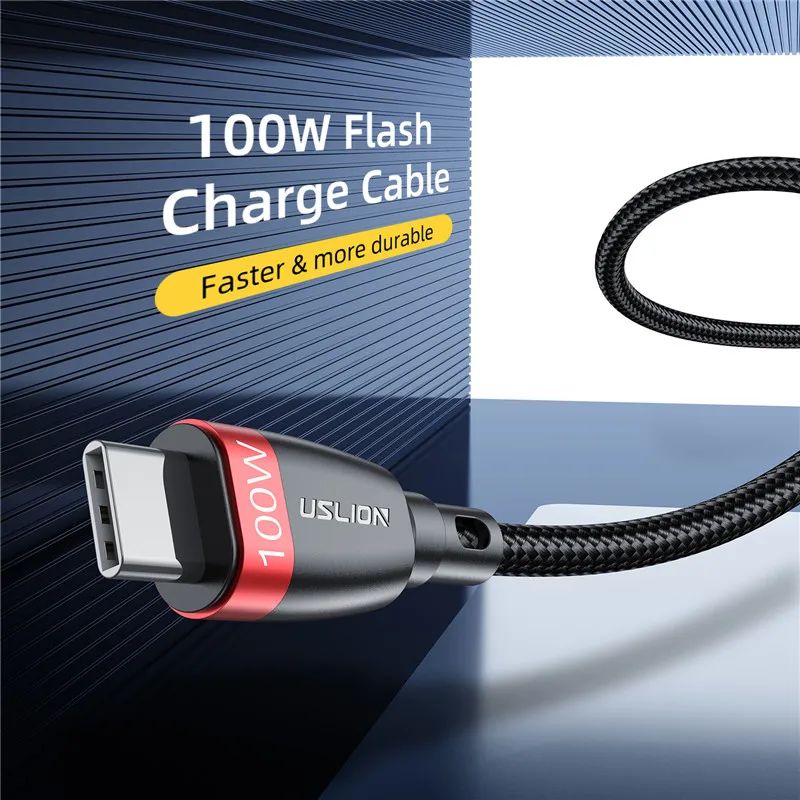USLION PD 100W USB C to Type Cable for Samsung Xiaomi Redmi MacBook Pro QC4.0 5A Fast Charging Type-C Devices | Мобильные телефоны