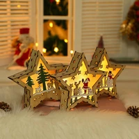 led light christmas wooden house snowman santa claus christmas tree wooden pendants ornament for new year xmas decor