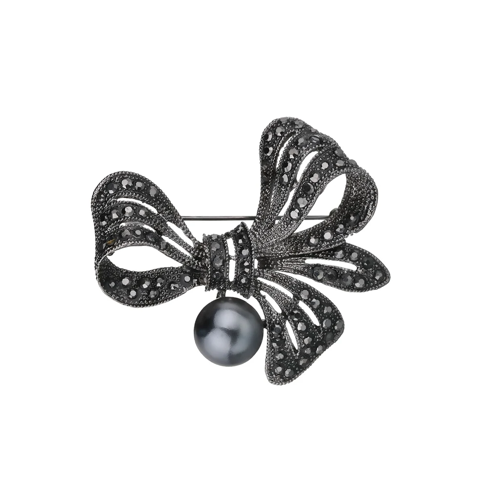 Женские винтажные Стразы Броши бант Terreau Kathy черная брошь Модная бижутерия