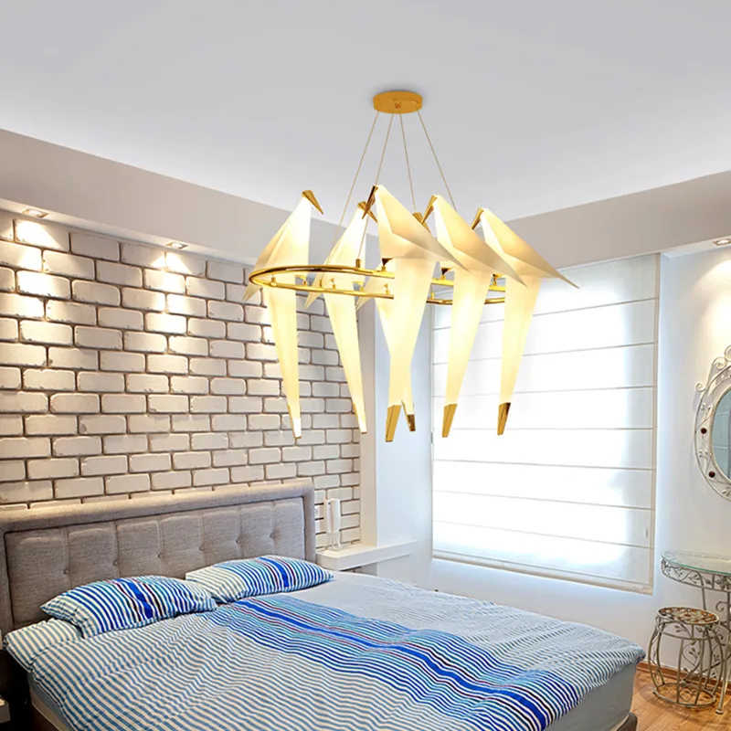 

Home Creative Gold LED Bird Design Chandeliers Origami Metal Paper Crane lustre avize modern salon Chandelier Lighting Drop ship