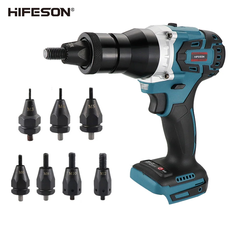 HIFESON Electric Rivet Gun Powerful Brushless Electric Submachine Gun Automatic Riveting Nut Gun Riveting Tool M3M4M5M6M8M10