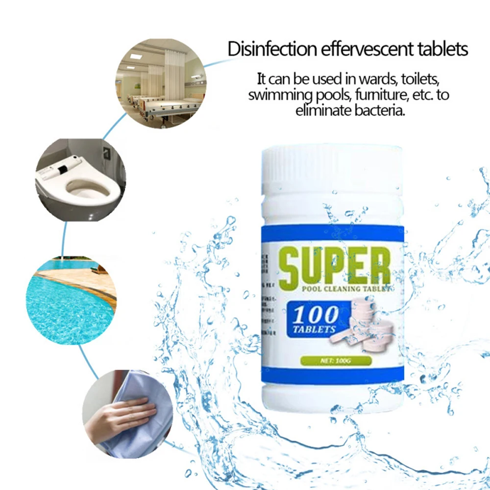 100 шт./компл. таблетки для очистки бассейна шипучий хлор многофункциональные