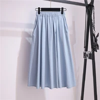 korean summer women a word swing midicotton skirt retro umbrella skirt solid color pocket casual skirts large size female