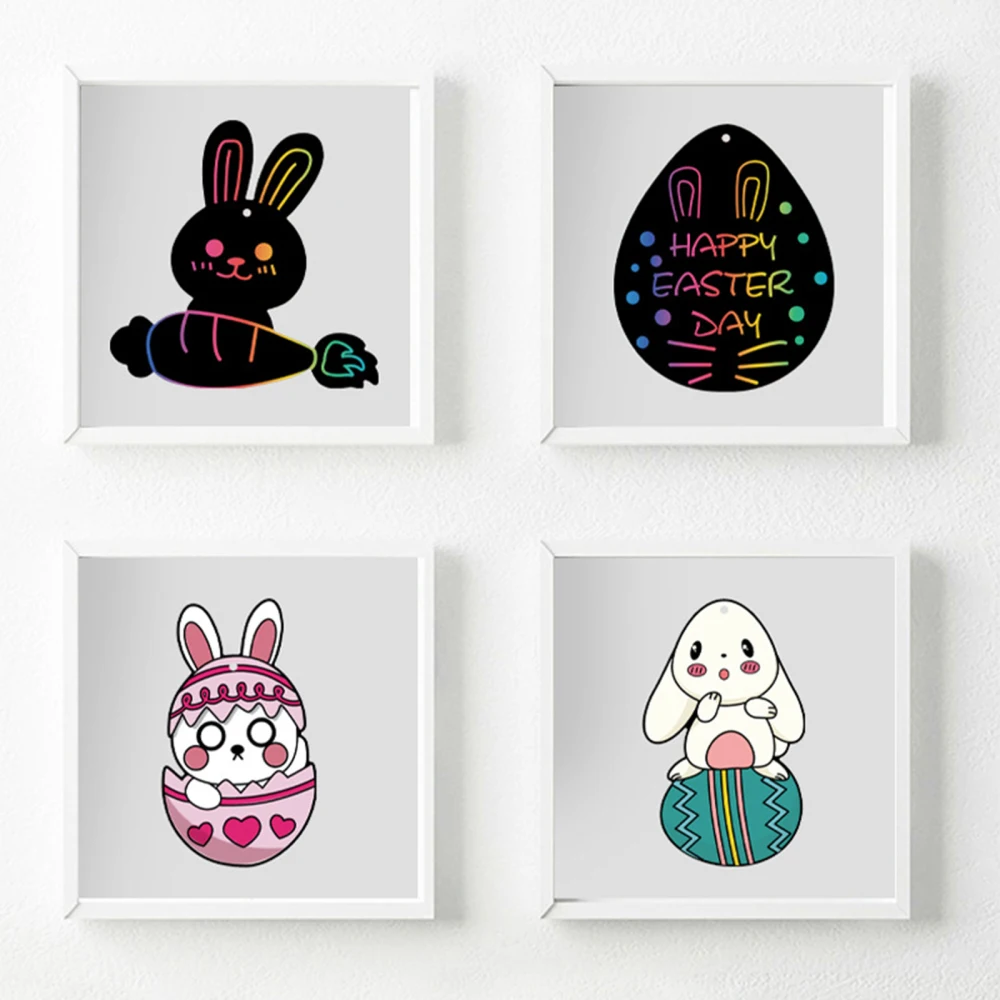 

Drawing Toy Scratch Book Scraping Tools Easter Cute Gift Crafts 12PCS Decorative Kids Party Supplies Rainbow Art Painting Boards