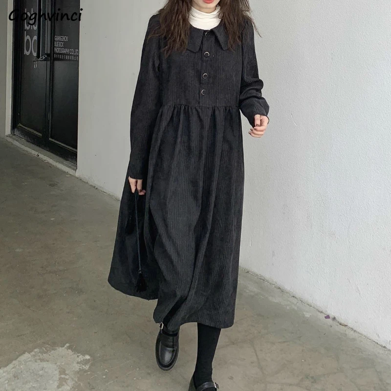 

Long Sleeve Dress Women Loose Patchwork Elegant Sashes Casual Pleated Womens Korean Style Simple Black Dresses Spring Vestidoes