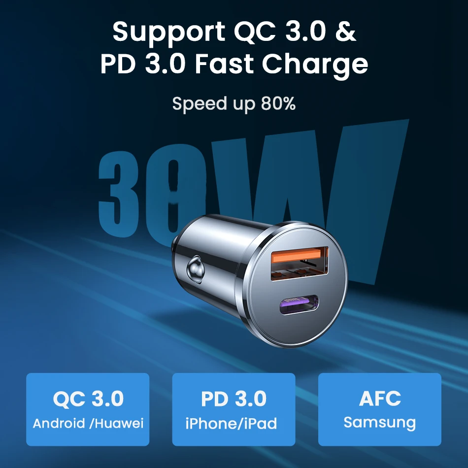 Металлическое быстрое автомобильное зарядное устройство PD QC 5 А QC3.0 Type C для iPhone 12