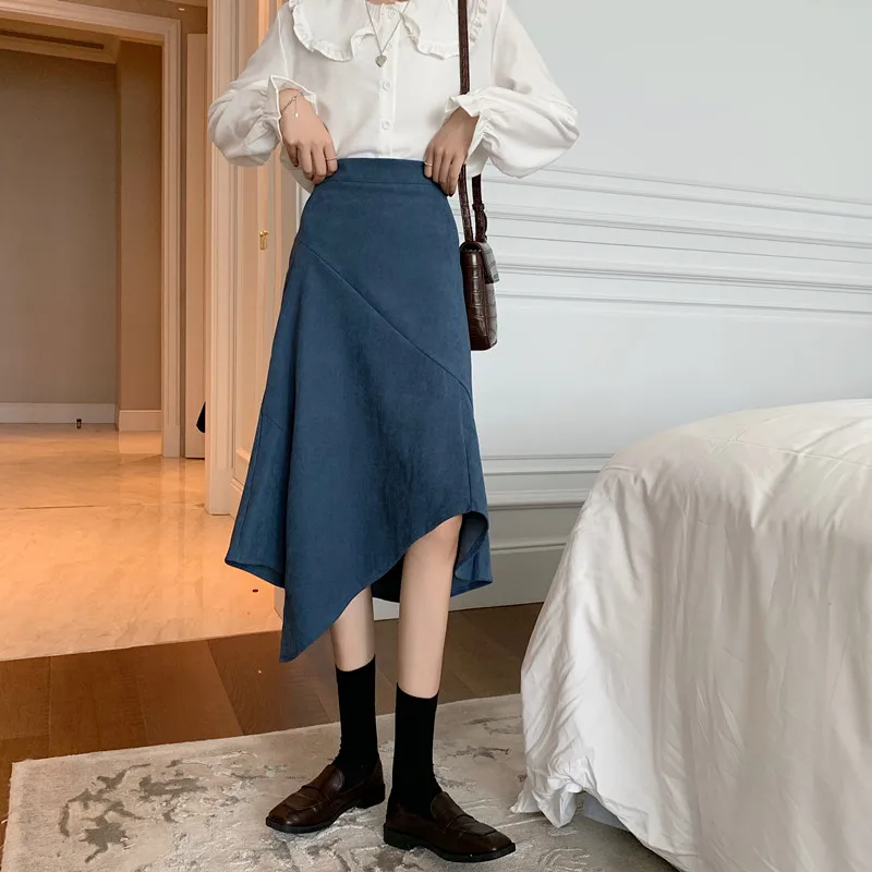 

GOOHOJIO 2020 Autumn Fashionable Skirt Women New Irregular Fit Solid Color Women Skirt Elegant Plain A-Line Vintage Skirt Women