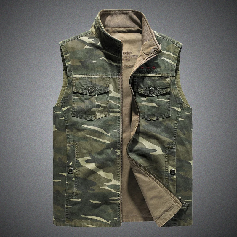 

Жилет мужской Камуфляжный из хлопка, двусторонняя уличная безрукавка с несколькими карманами, Повседневная Свободная куртка без рукавов, в...