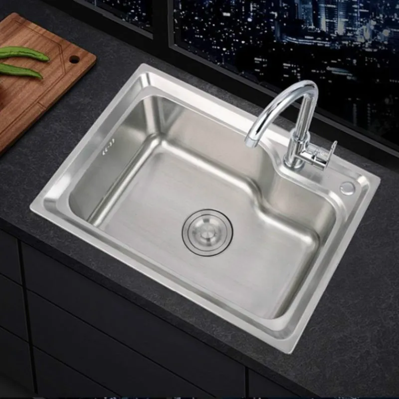 304 stainless steel sink single sink kitchen sink sink single basin thickened sink large single slot set sink bowl portable sink 304 stainless steel rose gold kitchen sink undermount manual sink single sink with plate kitchen bowl set steel