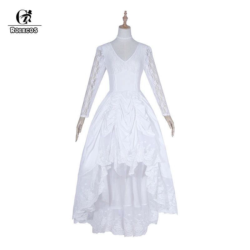 

ROLECOS Gothic Women Lolita Dress Medieval Renaissance White Lace Dress Victorian Long Dress Vintage Princess Costume