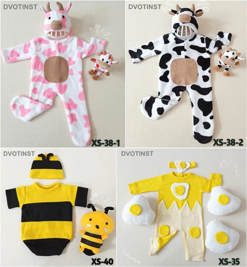 Dvotinst Newborn Baby Photography Props Bee Cow Animals Outfits Set Romer Hat Fotografia Accessories Studio Shoots Photo Props