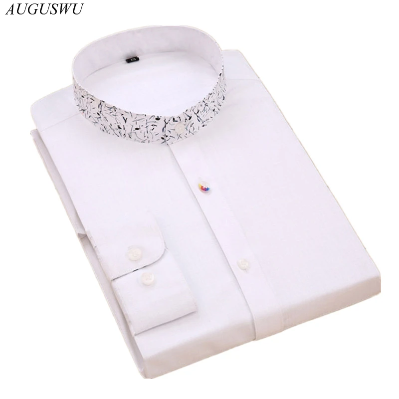 

Рубашка мужская приталенная с воротником-стойкой, модная однотонная деловая официальная Повседневная качественная с длинными рукавами