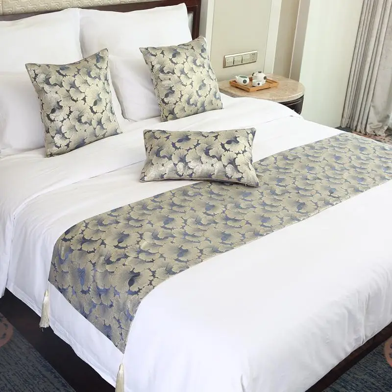 

New Chinese Jacquard yarn-dyed golden bed flag bed and breakfast villa bed end towel hotel bed runner table runner