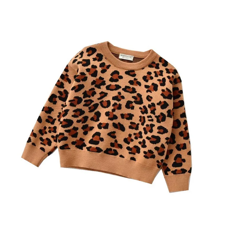 

1-6T Toddler Kid baby Girl Boy Sweater Long Sleeve pullover Top Knitted Leopard Sweater Cute Children Clothing Winter Outfit