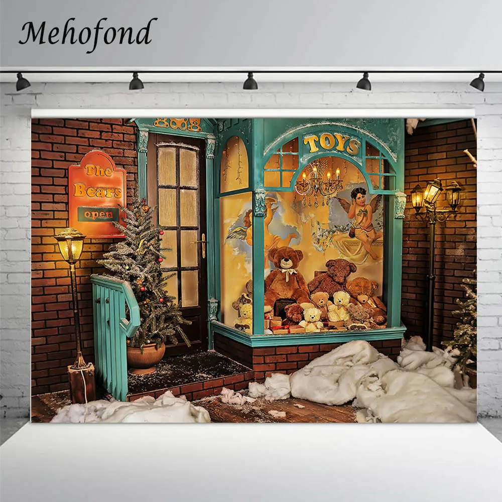 

Фотофон Mehofond зима Рождество Медведь игрушки магазин кирпичная стена дети портрет фото фон студия Фотофон
