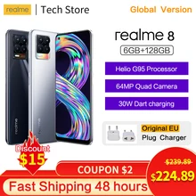 Original realme 8 Smartphone Helio G95 6GB 128GB AMOLED Display 64MP Quad Camera 5000mAh 30W DartCharge NFC Android Phone