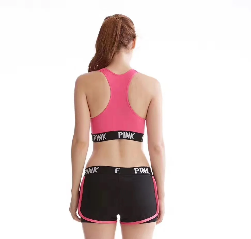 Сексуальный розовый женский спортивный бюстгальтер для фитнеса спортивная