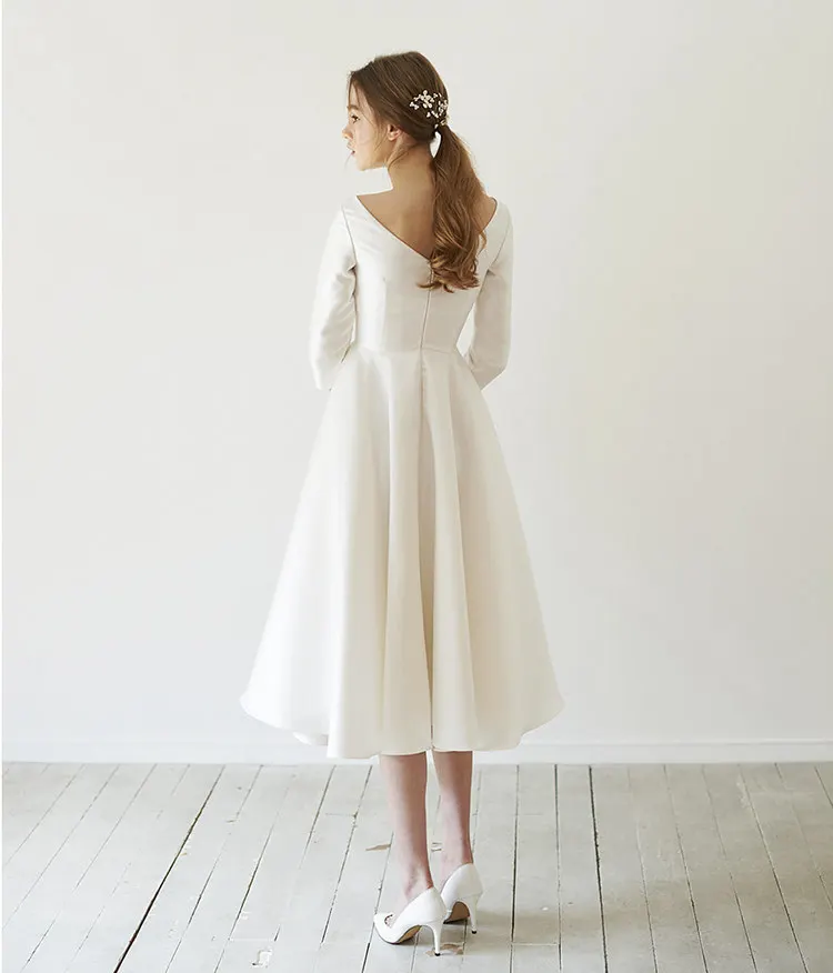 New Simple Wedding Dresses Satin Tea length With Sleeve abendkleider matrimonio vestidosde novia robe-de-mariee Direct china | Свадьбы и