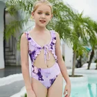 Слитный купальник для девочек с мраморным принтом, детский купальник с оборками и завязками, сексуальный купальный костюм для девочек с вырезами, монокини, пляжная одежда 2022