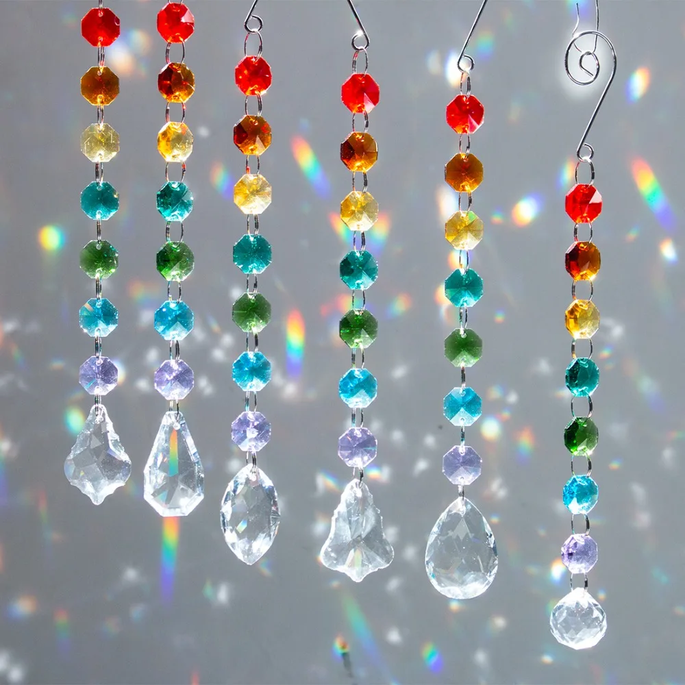H& D чакра хрустальные призмы Suncatcher с мульти Восьмиугольные бусины окна висячие украшения Радуга производитель Коллекция декор, упаковка из 6