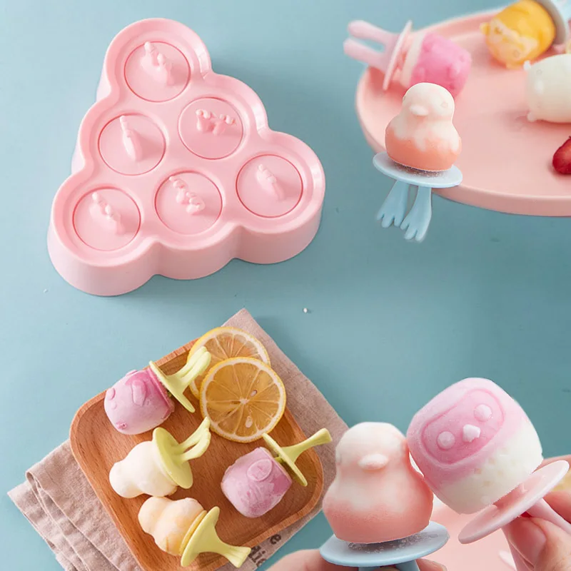 

6 Cells Funny Silicone Ice Cream Mold Popsicle Molds DIY Homemade Dessert Freezer Fruit Juice Ice Pop Maker Mould with Sticks