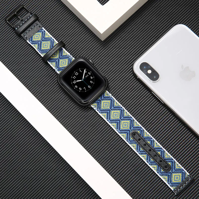 Нейлон+ натуральная кожа ремешок для apple watch, ремешок 42 мм, 38 мм, версия apple watch 5/4 44 мм 40 мм, для iwatch, версия 3, 2, 1 браслет аксессуары