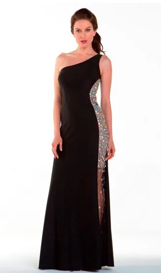 

free shipping maxi 2018 dinner one shouler vestidos formales long crystal sexy black evening Mother of the Bride Dresses