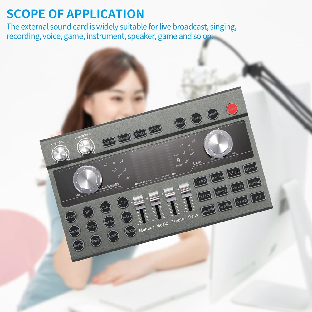 

Compact External Sound Card For Phone Speaker Game Singing Durable Bluetooth Colorful Backlight Sound Card Durable Material