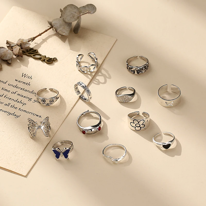 Набор колец в богемном стиле Женский винтажные золотистые комплекты с декором