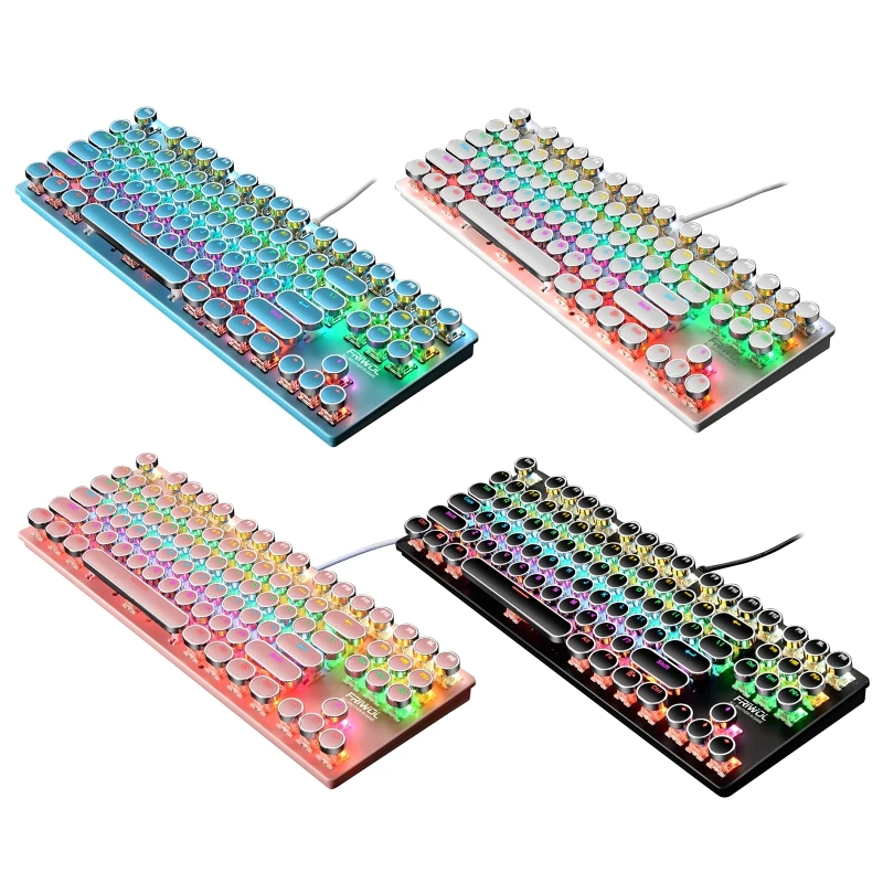 Проводная 87 клавиш зеленая ось панк Механическая круглая клавиатура RGB USB