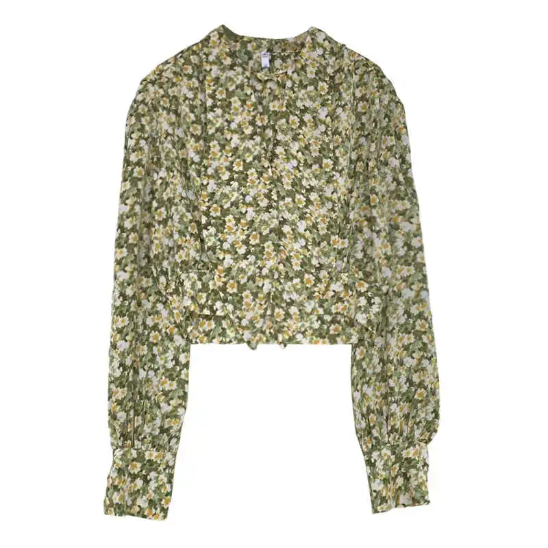 

IEQJ Panelled Floral Women Blouse New Lapel Long Sleeve Loose Vintage Shirt Fashion Lace Up Casual Spring Autumn 2021 8P259