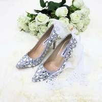 hand made crystal shoes with high heels wedding thin heels pointed princess rhinestone single shoe women