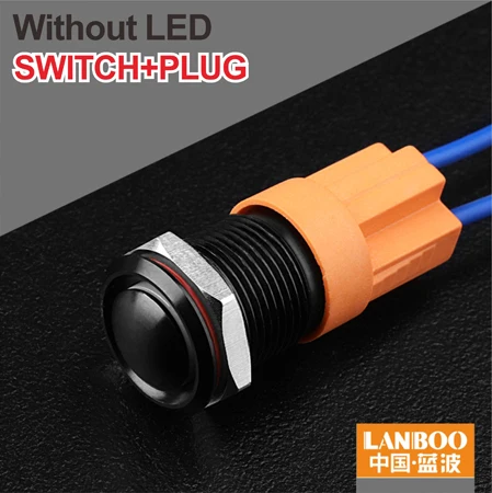Without LED Plug LANBOO черный корпус цвет головы 12 мм водонепроницаемый миниатюрный кнопочный переключатель с лампой 12V24V220V - Цвет: Without LED Plug