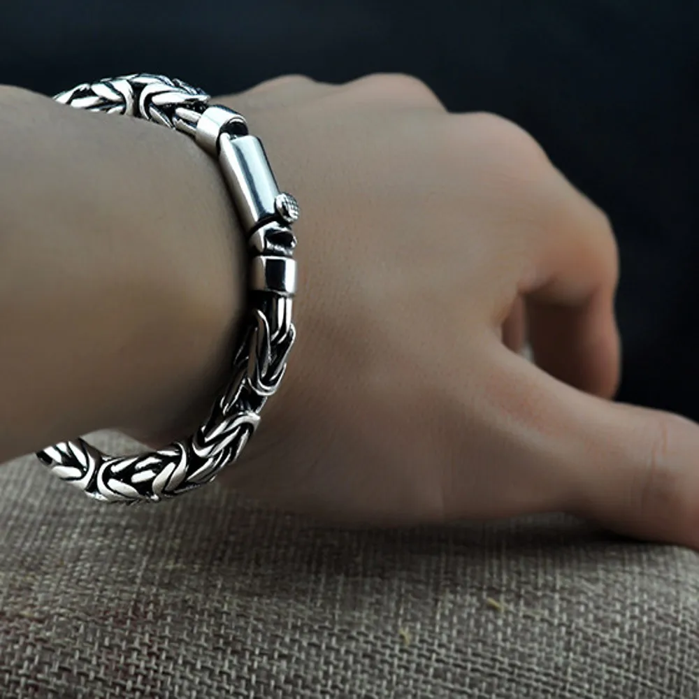 BOCAI REAL s925 Pure silver Man bracelet simple personality male creative couple fashion retro Thai jewelry | Украшения и