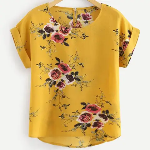 Модная летняя блузка с цветочным принтом YYK, пуловер, женская футболка с круглым вырезом, топы, женская рубашка с коротким рукавом, женские блузы