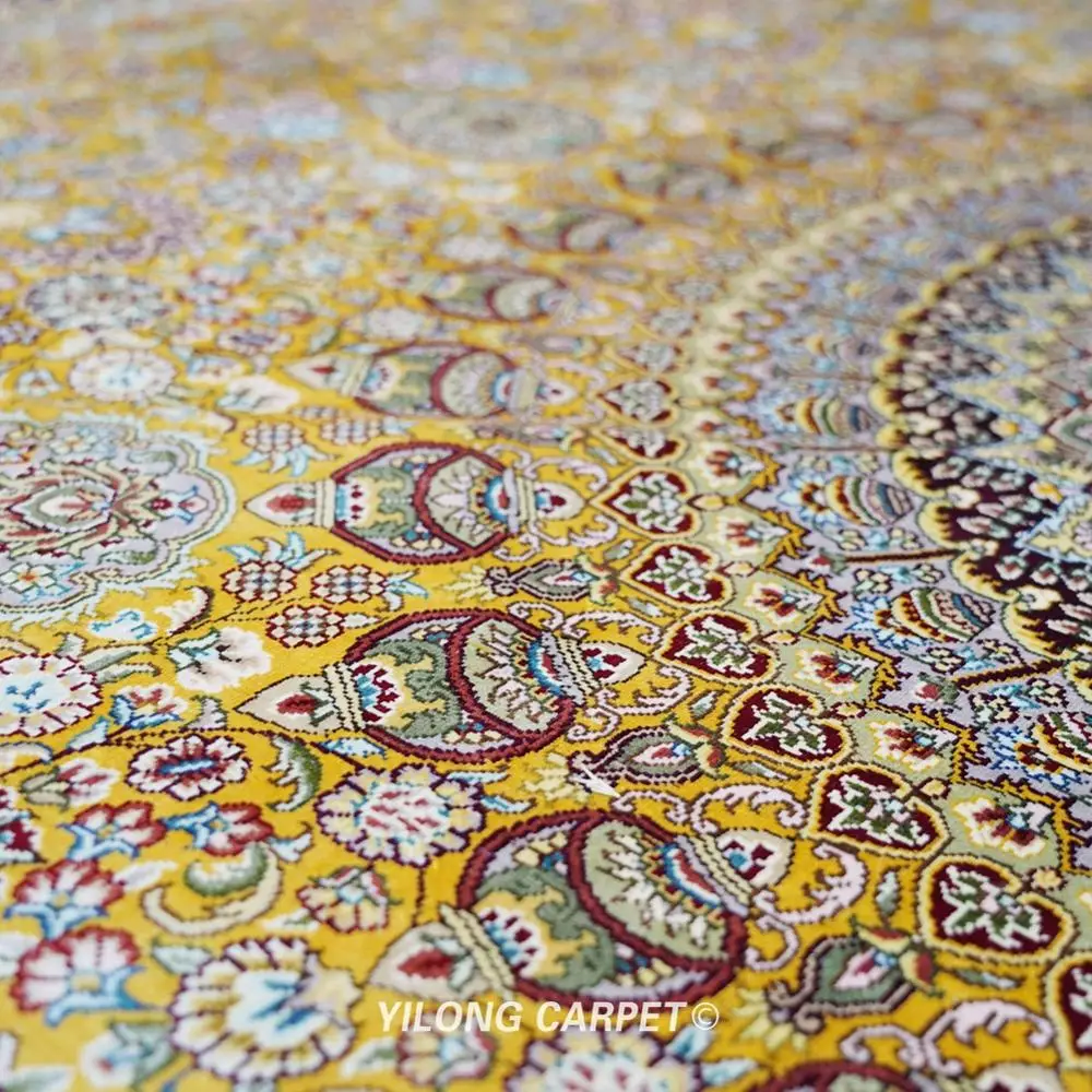 Goede Yilong 10 'X 10' Traditionele Tapijt Gele Bloemen Handgeknoopte Perzische Zijden Ronde Tapijt (TJ157A)