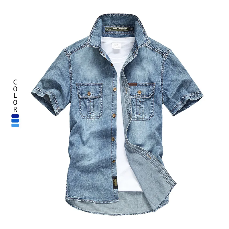 

100% Cotton Denim Shirts Men 2021 New Brand Summer Streetwear Fashion Slim Short Sleeve Shirts High Quality Casual Men's Shirts