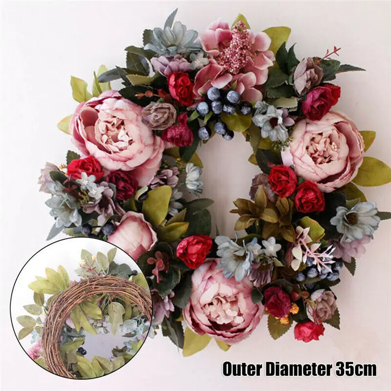 

1 Pcs Artificial Peony Wreath Flower Wreath 35cm Door Wreath Spring Round Wreath Home/wedding/party Decoration Wall Wreath