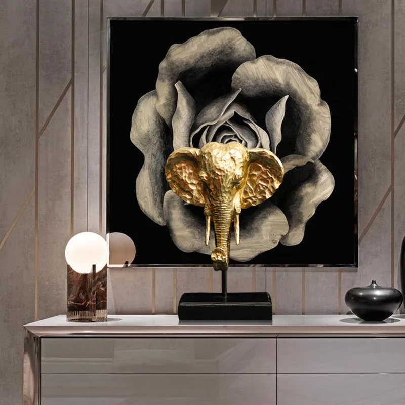 

Фигурка счастливого животного для интерьера, статуя золотого слона, ремесла, скульптуры, украшение для дома, украшение для гостиной D302