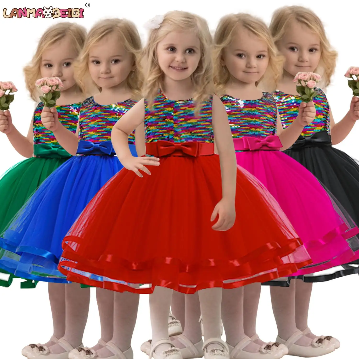 

Children clothes girl Children's Princess dress Color block dress Children's wedding party flower girl dress