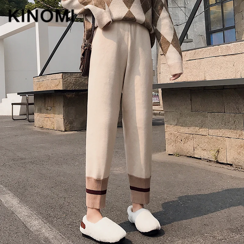 KINOMI осень зима вязаные толстые теплые брюки для женщин 2019 новые женские шаровары