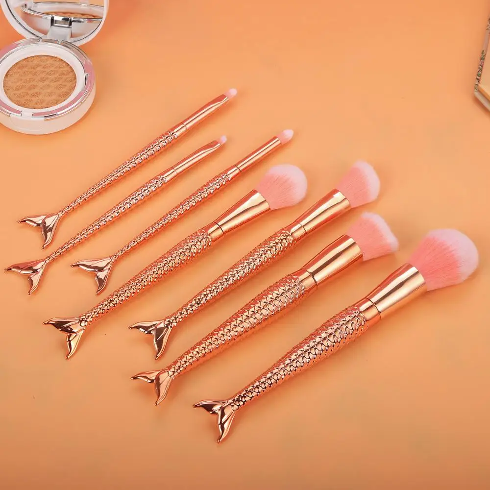 Модные золотые рыбий хвост набор кистей для макияжа 11 шт. макияж основа тени глаз