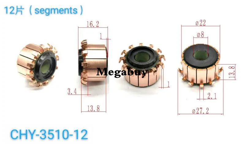 

8*22*16.5mm 12P Teeth Copper Hook Type Electrical Motor Commutator
