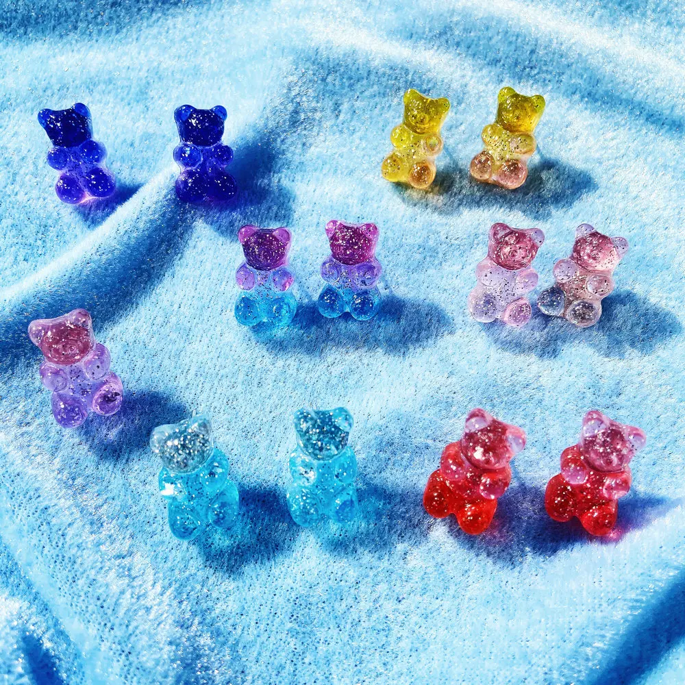 

New Color Sequins Jelly Bear Earrings for Women Retro Simple Girls Stud Earrings Acrylic Jewelry Luxury Korean Fashion Gift